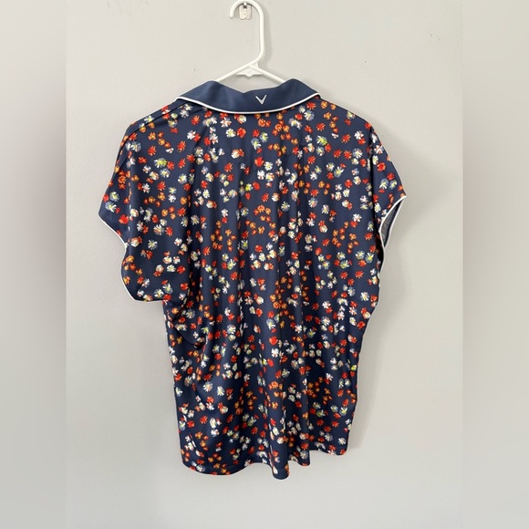 Callaway Opti-Dri Cap Sleeve Golf Polo Short Sleeve Shirt Floral Blue Indigo XL - Picture 6 of 8